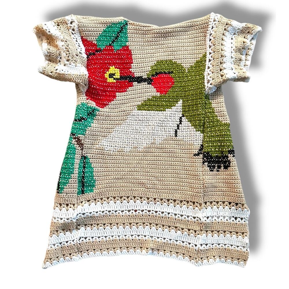 Handmade Crochet Duster Long Cardigan Colorblock Open Boho Hippie Hummingbird